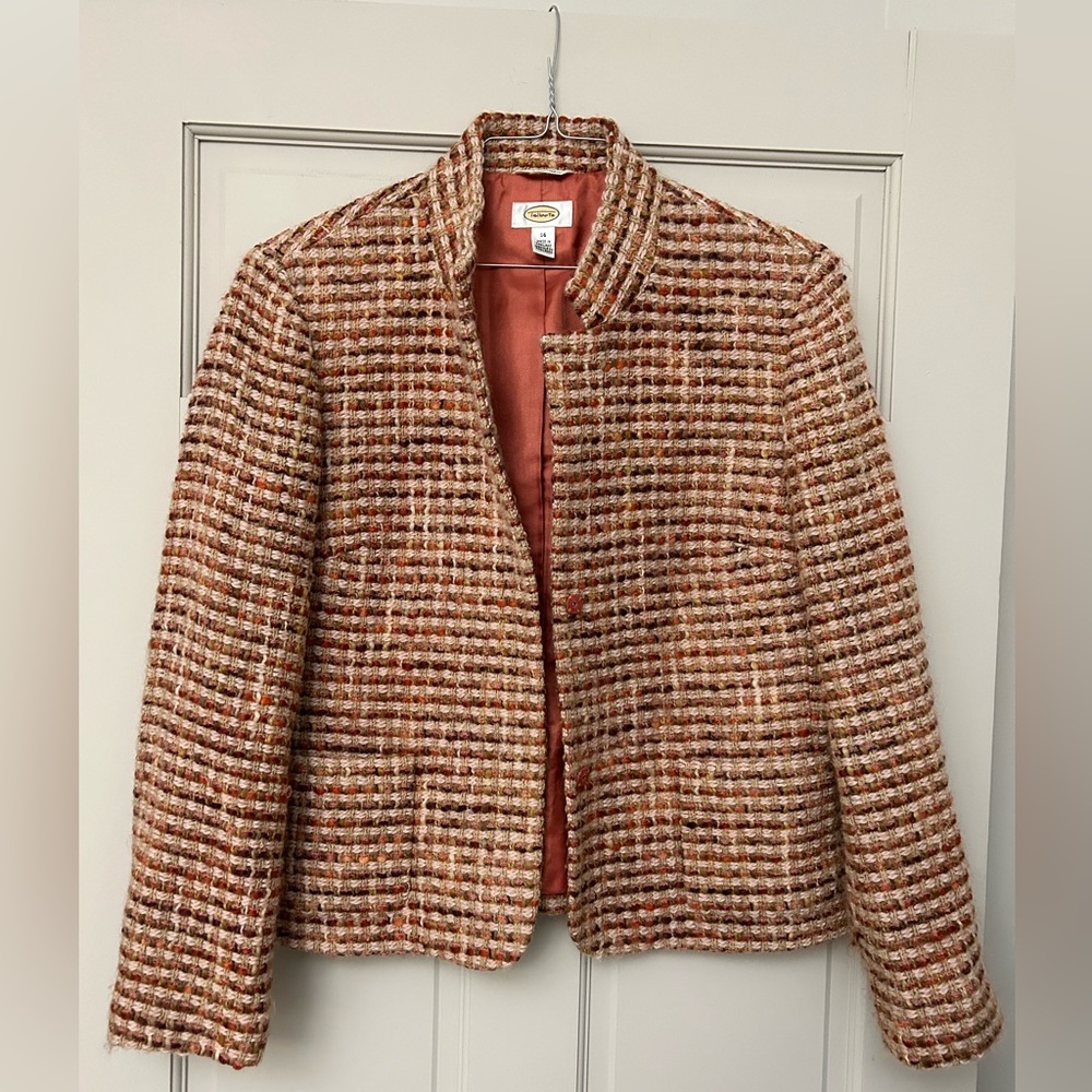 Talbots Italian Wool Fall Blazer Jacket Womens Plus Size 14 Tweed Button Front